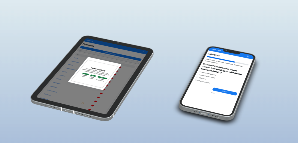 MediLingo app on mobile and tablet devices. Learn medical terminology on the go.